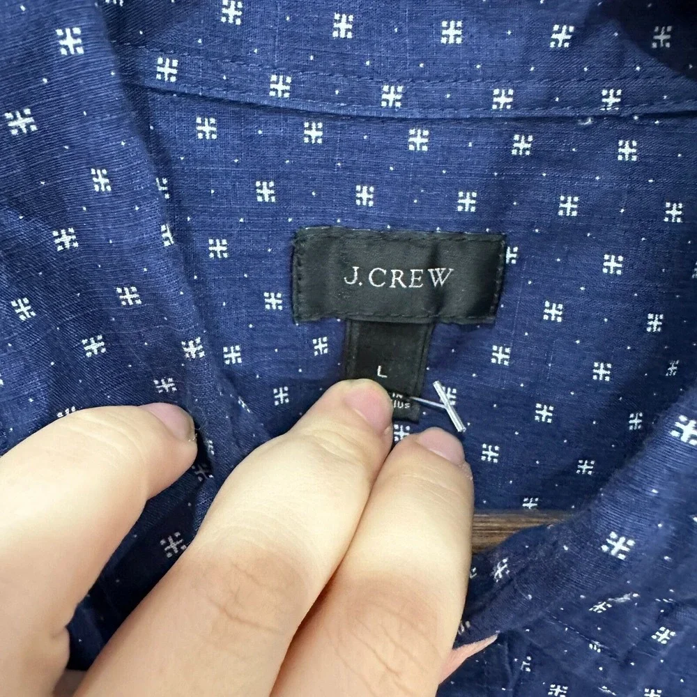 J.Crew Button Up‎ Shirt Mens Large Blue Geometric Long Sleeve Cotton Preppy